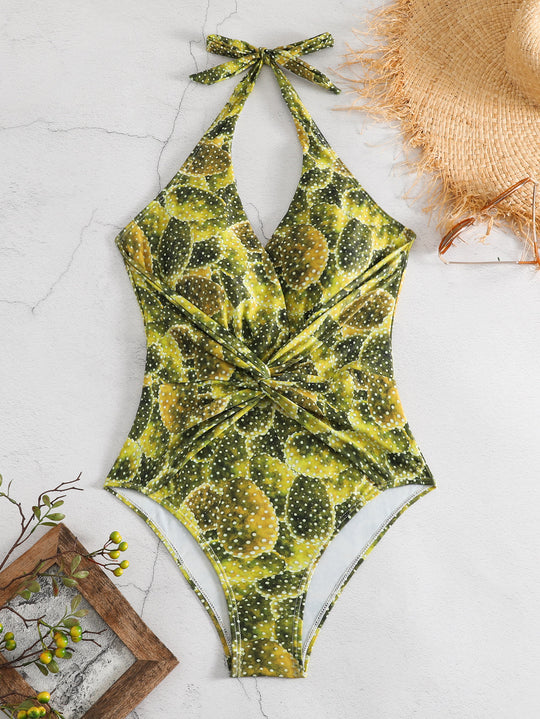 Damen Einteiler Badeanzug mit floralem Kaktusdesign EB