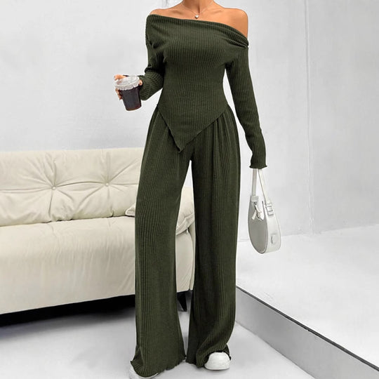 Damen figurbetontes Jumpsuit mit asymmetrischem Ausschnitt und langen Ärmeln EB
