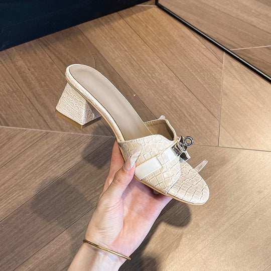 Damen Sling-Pumps mit elegantem Kettenakzent und modischem Schlangenlederdesign EB