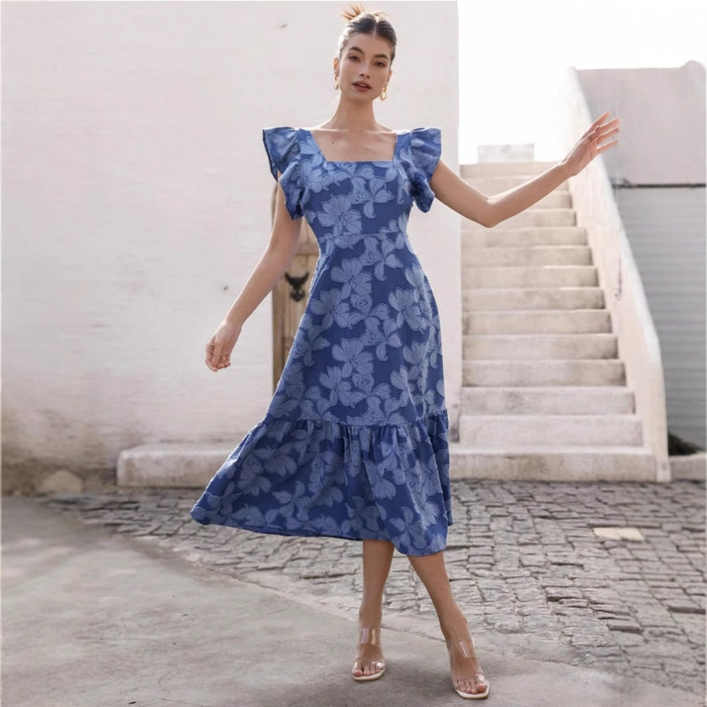 Damen Maxikleid mit floralem Streifenmuster und taillierter Silhouette EB