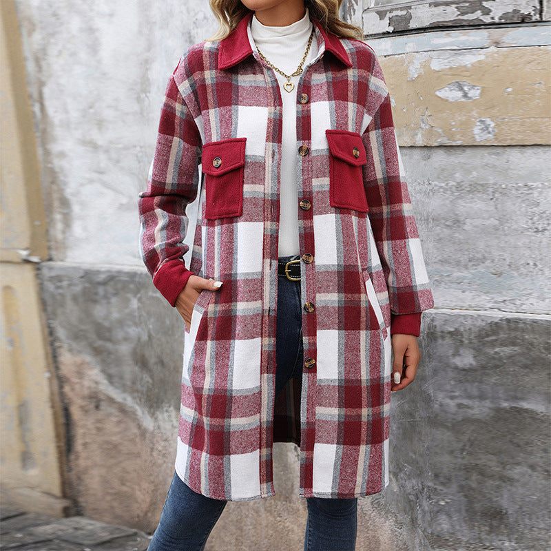 Damen Long-Hemdjacke im Overshirt‑Stil mit Brustklappen EB