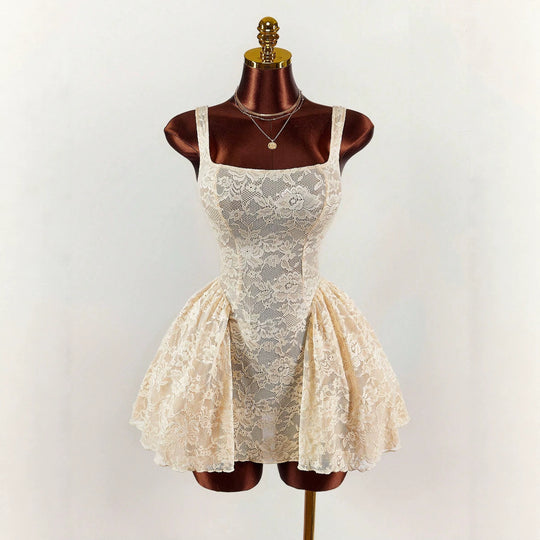 Damen nan tailliertes Spitzen-Cocktailkleid mit Korsett-Bustier und doppellagigem Schößchenrock EB