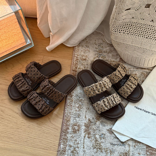 Damen Komfortable Zehentrenner-Sandalen mit modischem Rüschen-Design EB