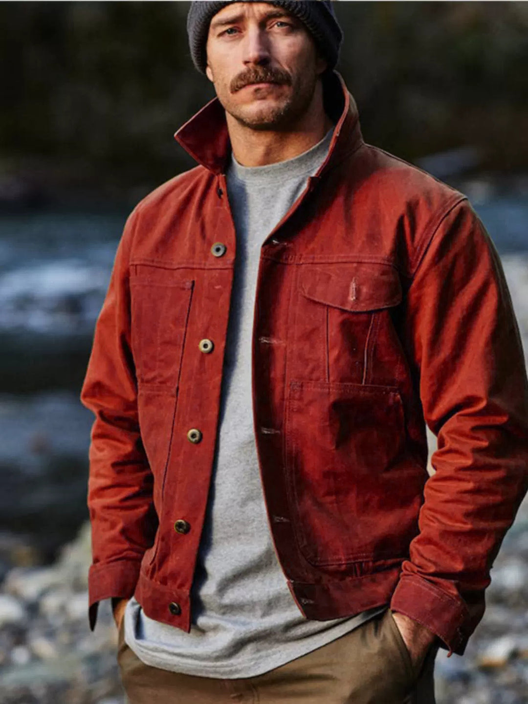 Herren leichte Utility-Jacke mit praktischen Taschen und stylischem Stehkragen EB