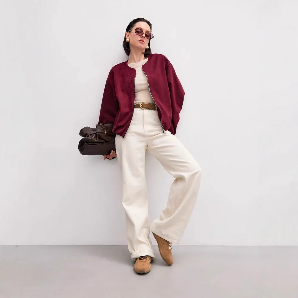 Damen weiche Oversized-Sweatjacke mit modernem Reißverschluss und seitlichen Eingrifftaschen EB
