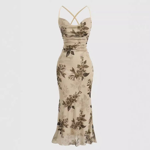 Damen körperbetontes Maxikleid mit floralem Design und Spaghettiträgern EB