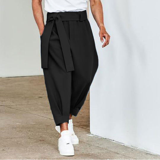Herren elegante Freizeithose mit bindbarem Taillenband und weitem Schnitt EB