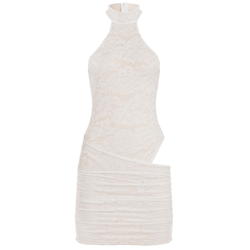 Damen Spitzen-Cocktailkleid mit schicker Halteroptik und elastischem Saum EB