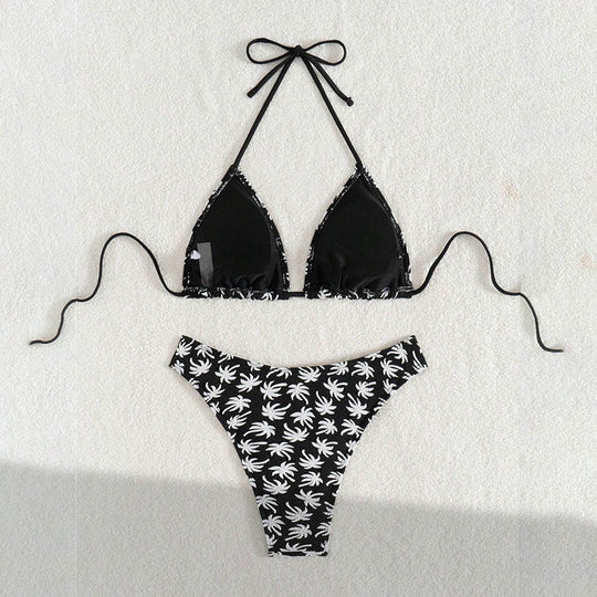 Damen Triangel-Bikini mit kreativem Blattmuster EB