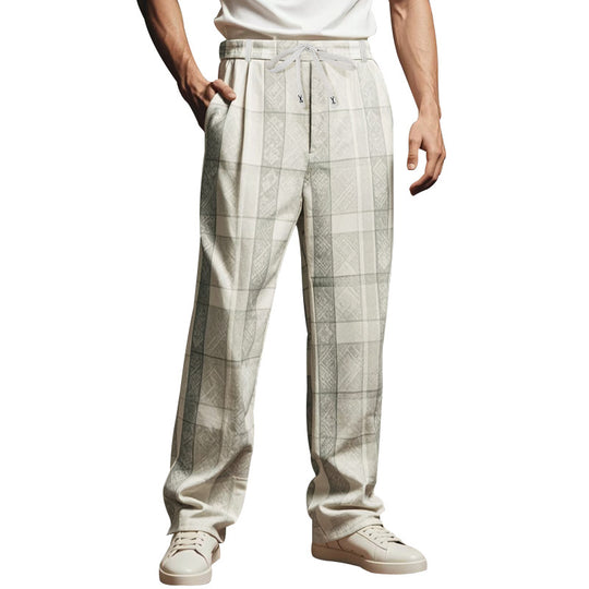 Herren Leichte Relaxed-Fit Karo-Loungehose mit Tunnelzug und weitem Bein EB