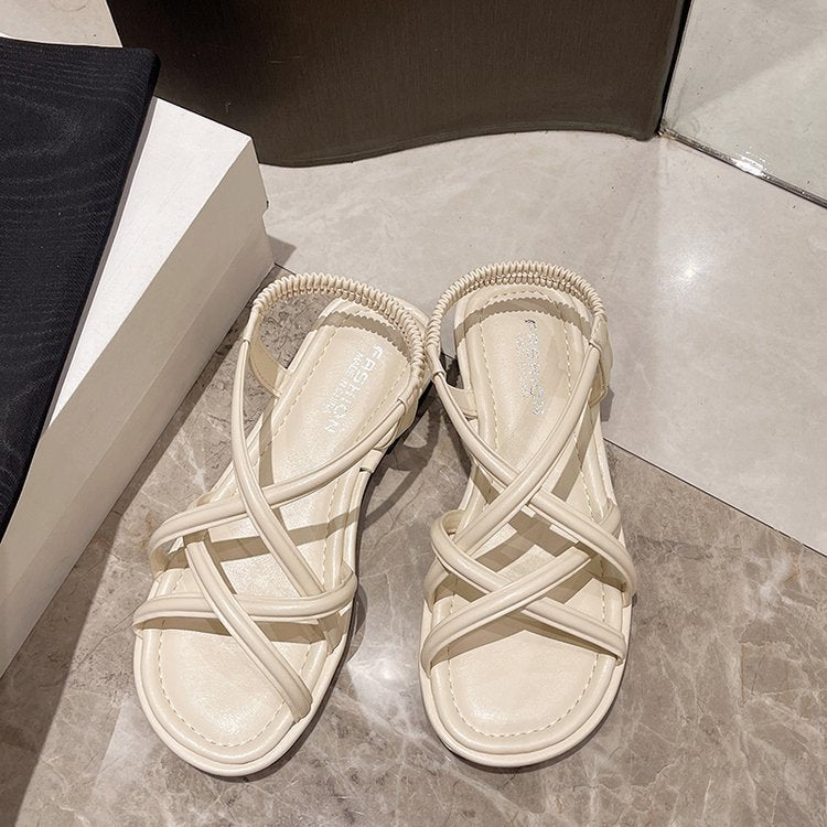 Damen Riemensandalen mit flexiblem Gummizug und geschlungenem Design EB