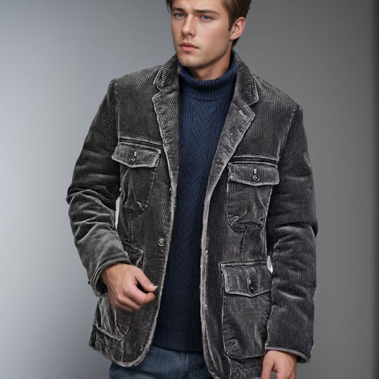 Damen lässige Cordjacke mit aufgesetzten Taschen EB