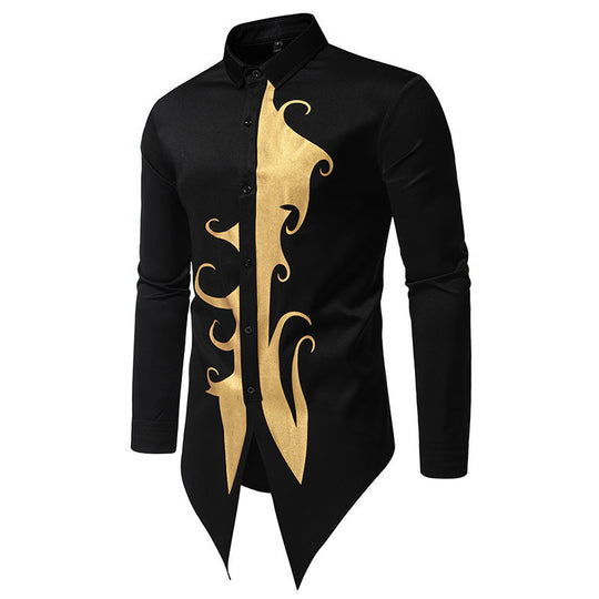 Herren Langarmhemd mit elegantem Goldmotiv und einzigartigem Schnitt EB
