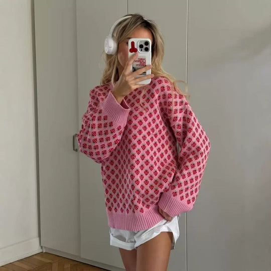 Damen Strickpullover mit floralen Mustern EB