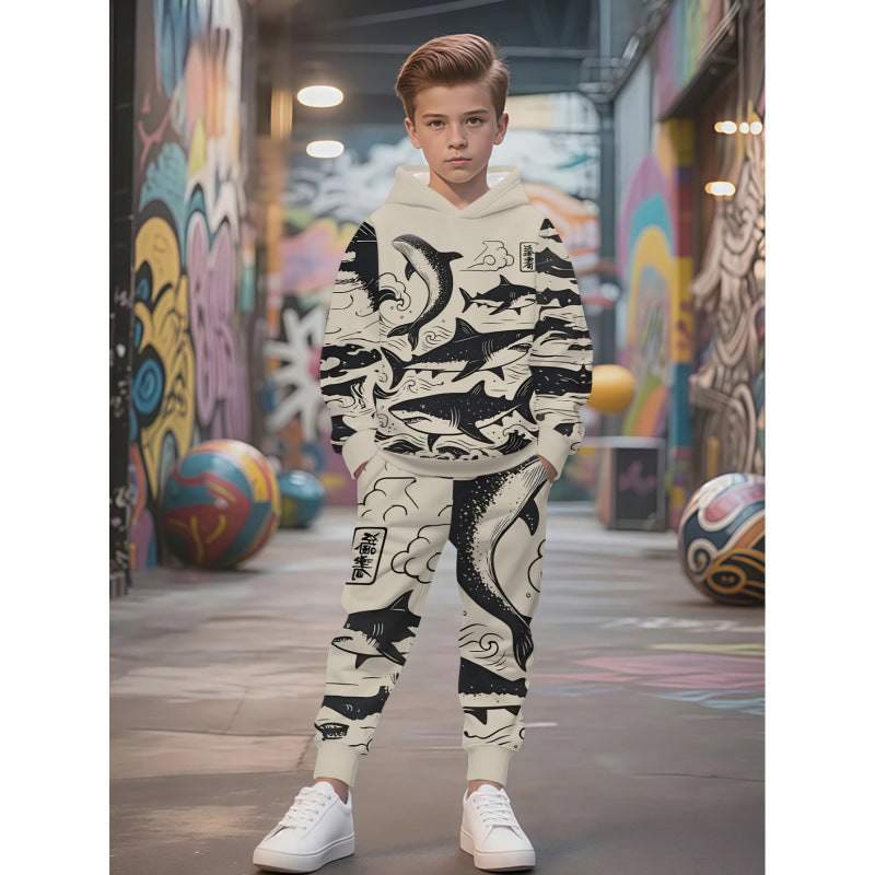 Unisex nan Kinder Jogginganzug mit Kapuzenpullover und detailreichem Auto-Print EB