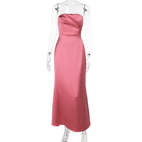 Damen Elegantes Satin-Maxikleid mit figurformendem Schnitt EB