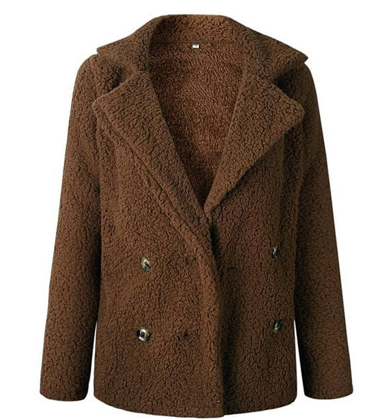 Damen Flauschiger Doppelreiher Blazer aus Kunstfell EB