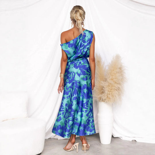 Damen Maxikleid mit asymmetrischem Design und fließendem Stoff EB