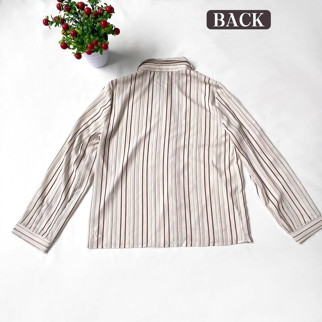 Damen Langarm-Bluse mit feinen Streifen und klassischem Kragen EB