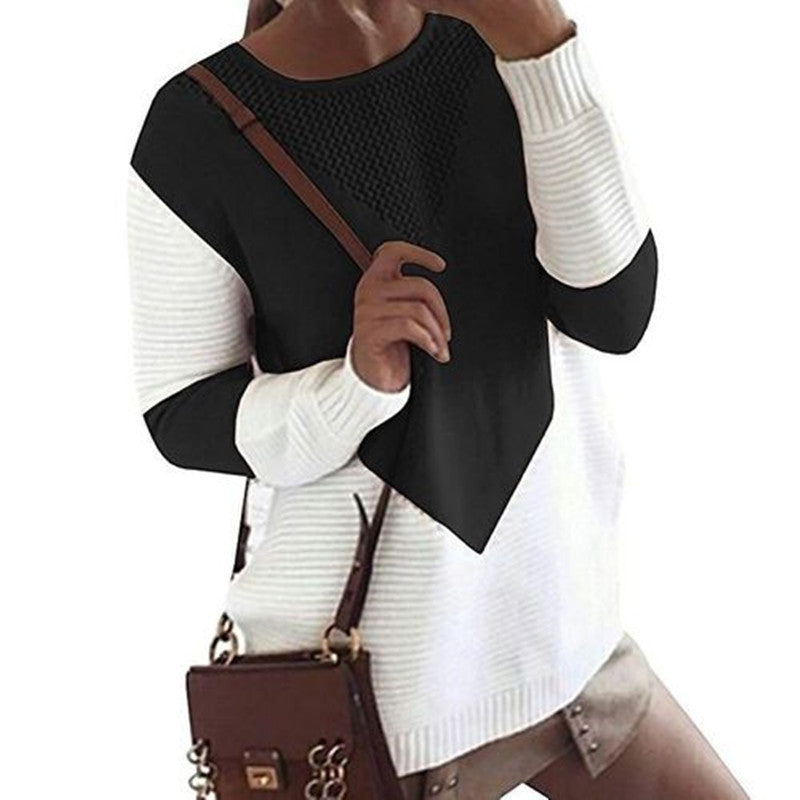 Damen Großer Strickpullover mit modernem geometrischen Design und atmungsaktiver Struktur EB
