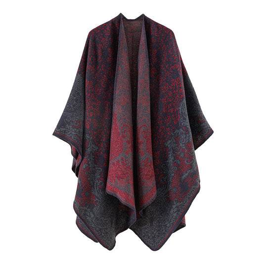 Damen Jacquard-Poncho mit orientalischem Muster und offener Vorderseite EB