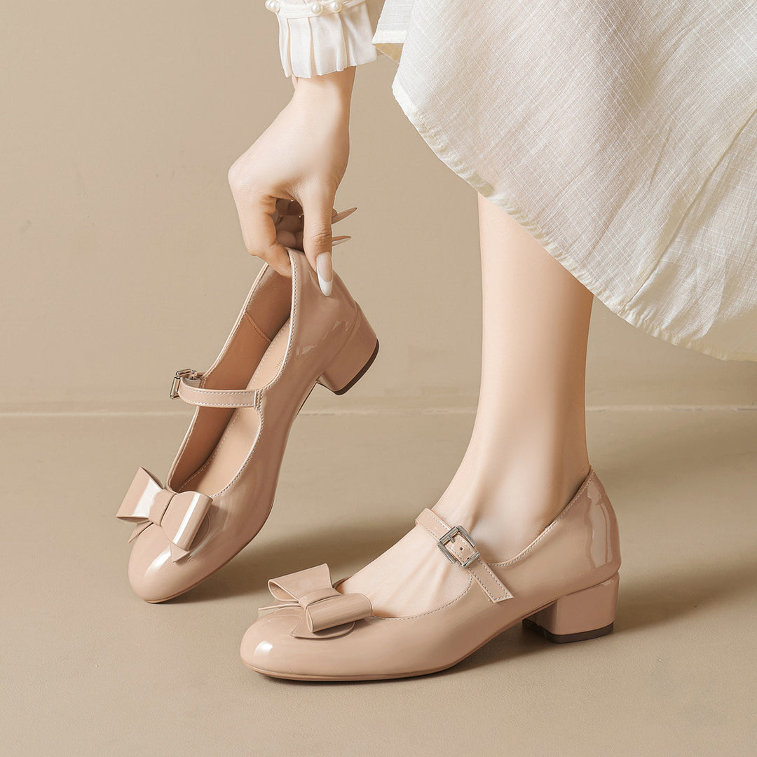 Damen Mary-Jane Ballerinas mit modischer Schleifenapplikation und komfortablem Absatz EB
