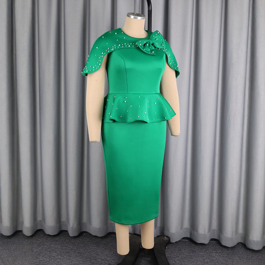 Damen Elegantes Cocktailkleid mit Taillenband und schicker Schößchen-Überwurf EB