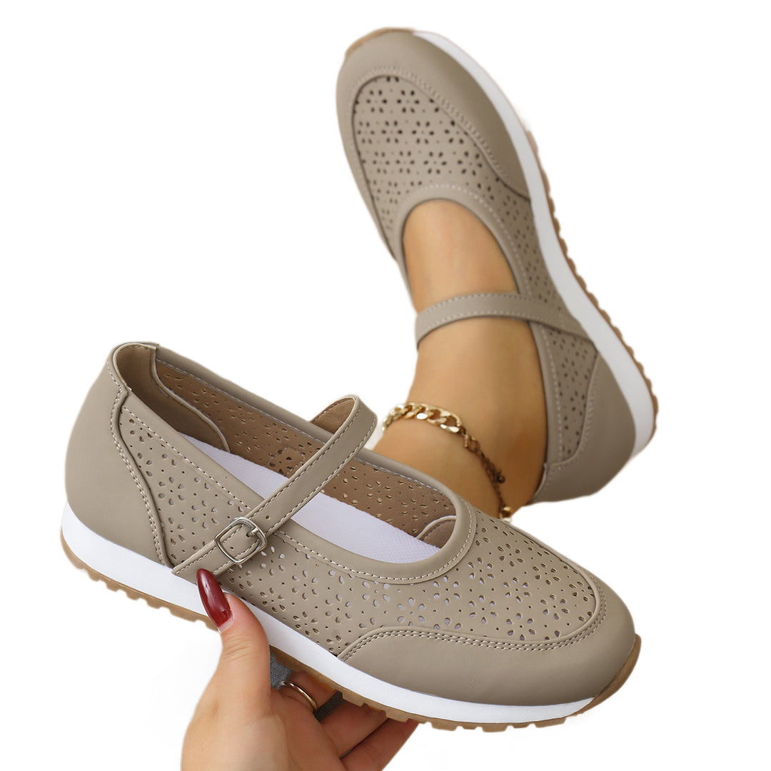 Damen bequeme Ballerinas mit elastischem Riemen und perforiertem Design EB