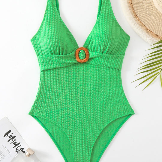 Damen One-Piece Badeanzug mit elegantem Holzring-Design EB