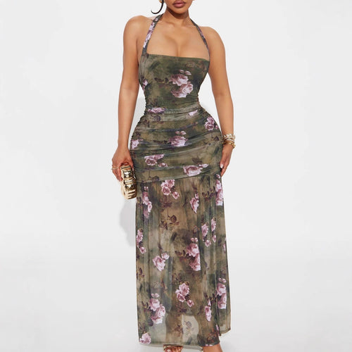 Damen Schulterfreies Maxikleid mit elastischen Rüschendetails EB