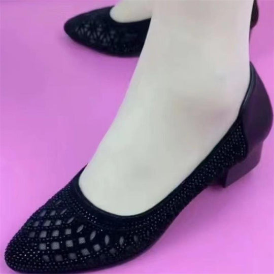 Damen elegante Ballerinas mit funkelndem Strass und komfortablem Blockabsatz EB