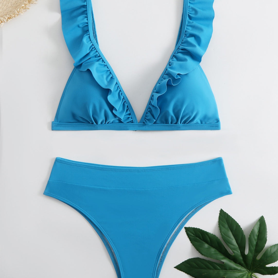 Damen Raffiniertes Triangel-Bikini-Set mit Rüschendetails EB