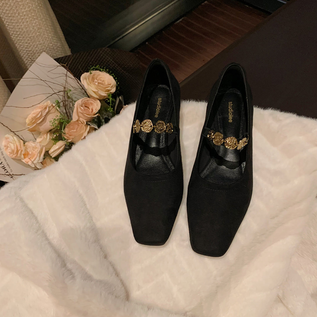 Damen Ballerina mit eleganten Metallic-Applikationen und bequemer Sohle EB