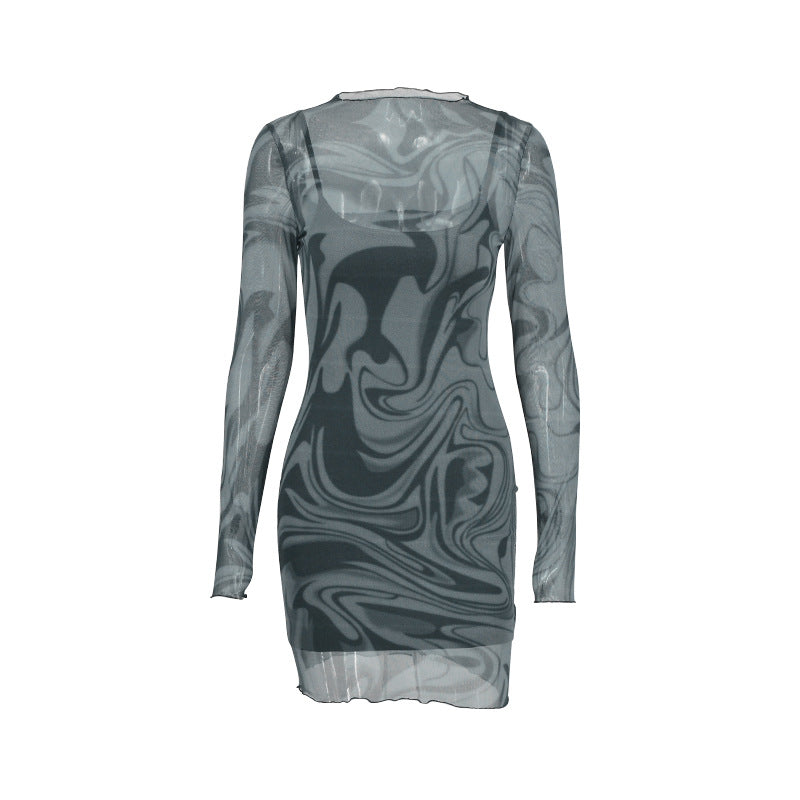 Damen figurbetontes Netzkleid mit marbled Effekt EB