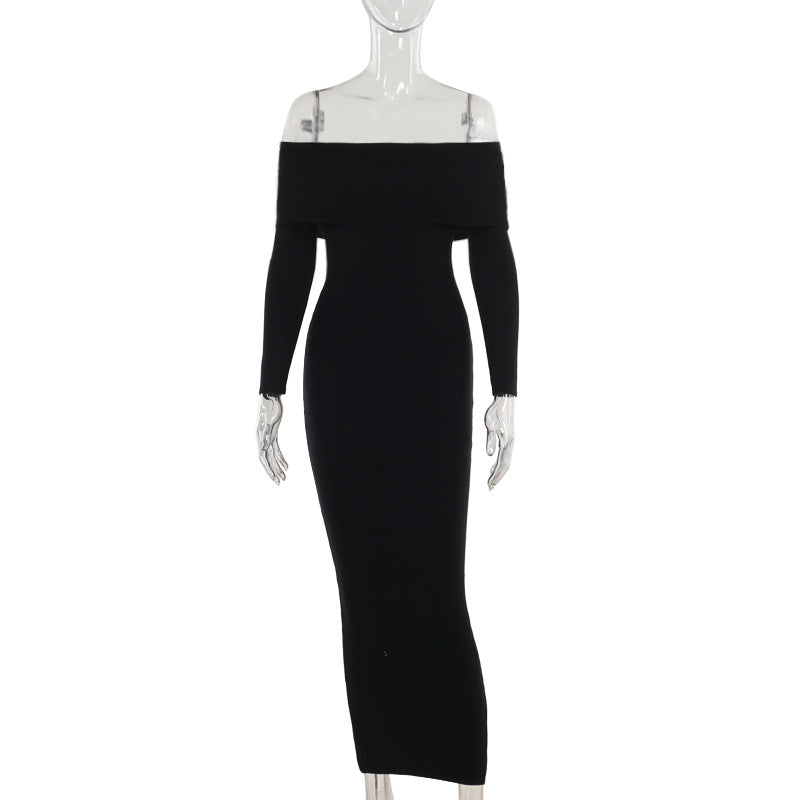 Damen schulterfreies Maxikleid mit langem Arm und elegantem Schnitt EB