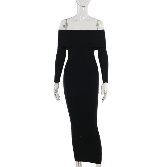 Damen schulterfreies Maxikleid mit langem Arm und elegantem Schnitt EB