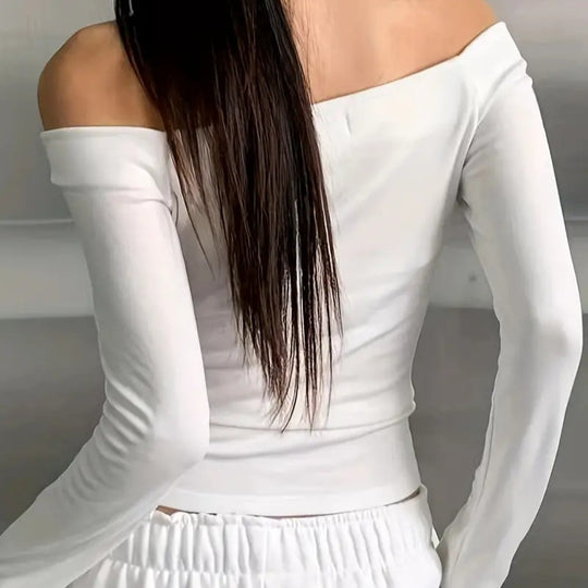 Damen Off-Shoulder Langarmshirt mit bequemer Passform und lässiger Eleganz EB