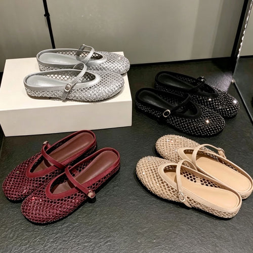 Damen eleganten Ballerinas mit modischem Netzdesign und funkelnden Details EB