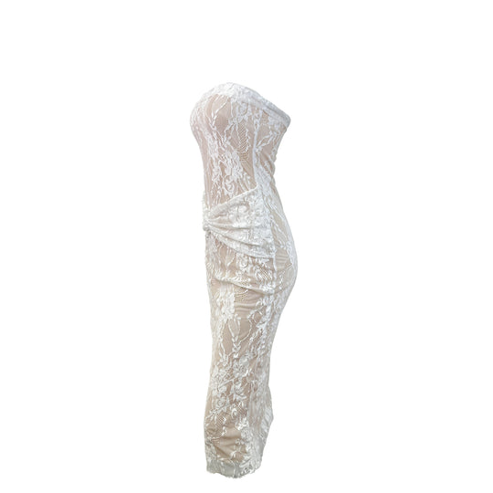 Damen Spitzenkleid mit figurformendem Design und elegantem Knotendetail EB
