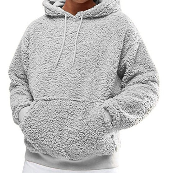 Herren Lässiger Teddy-Fleece Hoodie mit praktischen Kängurutaschen und verstellbarem Kordelzug EB