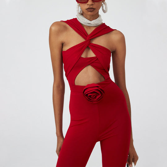 Damen Eleganter Rüschentop mit Blumenmotiven EB