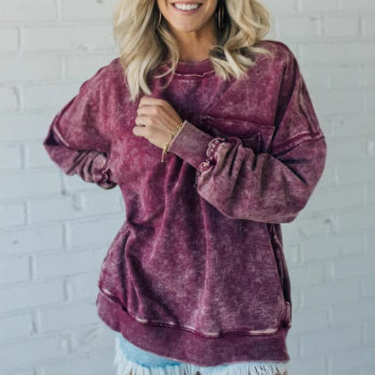 Damen Lässiger Oversized-Sweatshirt mit Rüschendetails EB