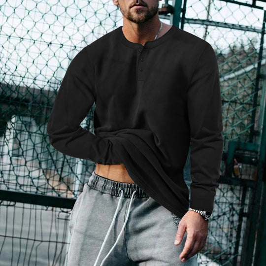 Herren Langarm-Henley-Shirt mit klassischem Knopfleisten-Design und weichem Baumwollmix EB