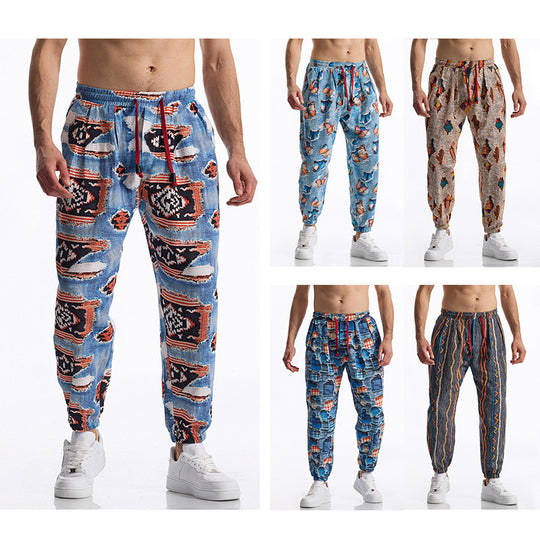 Herren lässige Harem-Hose mit buntem Muster und elastischem Bund EB