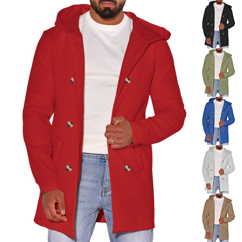 Herren modische Jacke mit Kapuze und doppelter Knopfleiste EB
