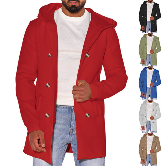 Herren modische Jacke mit Kapuze und doppelter Knopfleiste EB