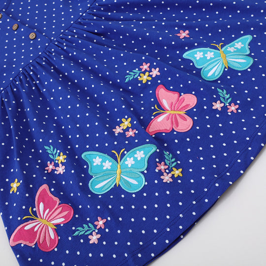 Mädchen Freizeitkleid mit floralen und Schmetterlingsapplikationen EB