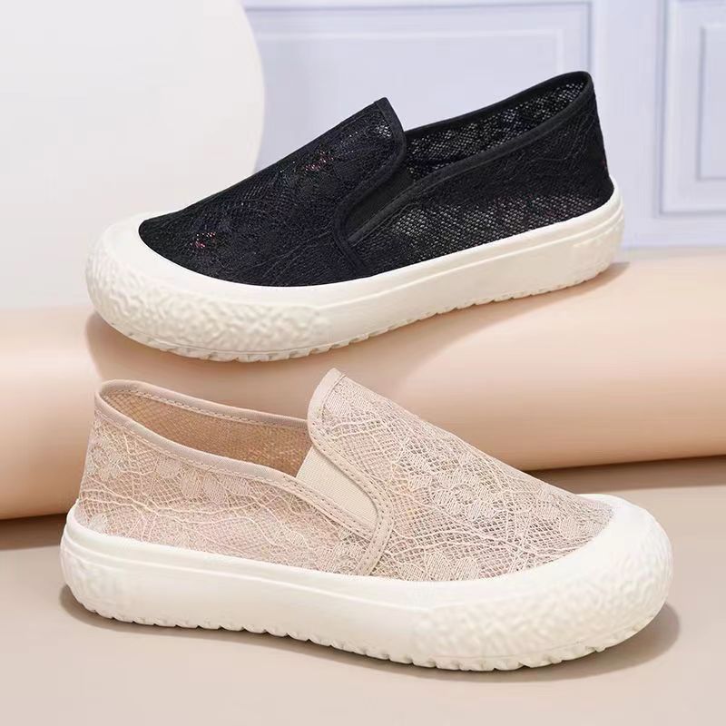 Damen Leichte Slip-On Sneakers mit atmungsaktivem Spitzendesign EB