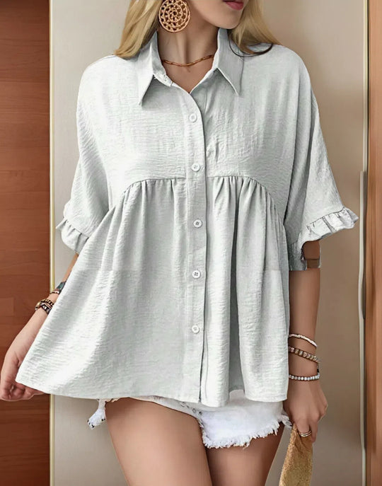 Damen Fließendes Kurzarmblusenshirt mit Rüschendetails EB