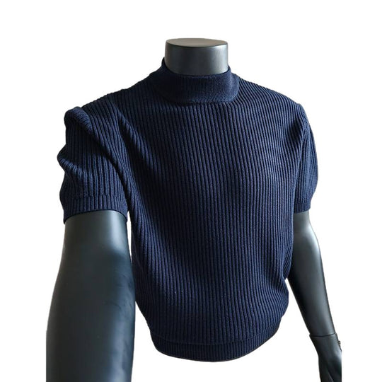 Herren nan kurzärmeliges Rippstrick-Shirt mit Stehkragen und schmaler Passform EB